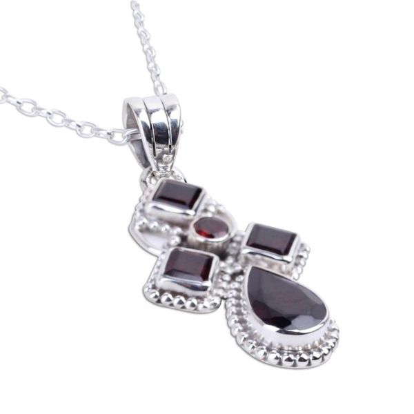 Alternate image for Hand Crafted Garnet and Sterling Silver Pendant Necklace Geometric Illusions in Crimson