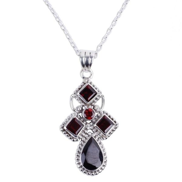 Alternate image for Hand Crafted Garnet and Sterling Silver Pendant Necklace Geometric Illusions in Crimson