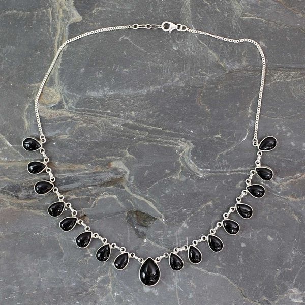 Alternate image for Indian Onyx and Sterling Silver Hand Crafted Necklace Midnight Raindrops