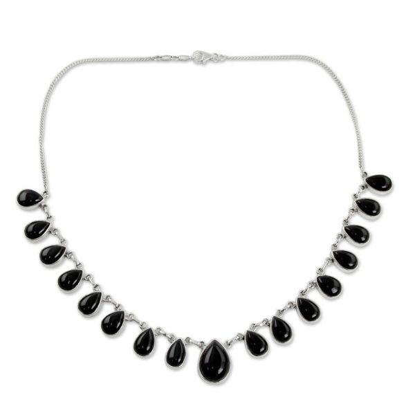 Alternate image for Indian Onyx and Sterling Silver Hand Crafted Necklace Midnight Raindrops