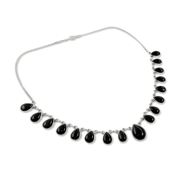 Alternate image for Indian Onyx and Sterling Silver Hand Crafted Necklace Midnight Raindrops