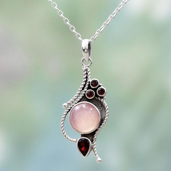 Alternate image for Hand Made Garnet Chalcedony Pendant Necklace from India Shades of Red