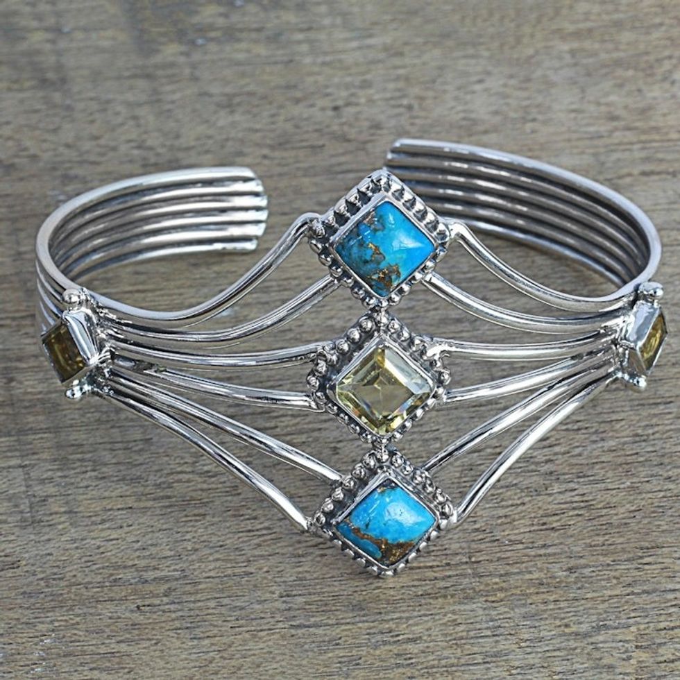 Composite Turquoise and Citrine Cuff Bracelet from India 'Sunny Allure'