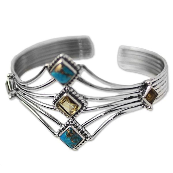 Alternate image for Composite Turquoise and Citrine Cuff Bracelet from India Sunny Allure