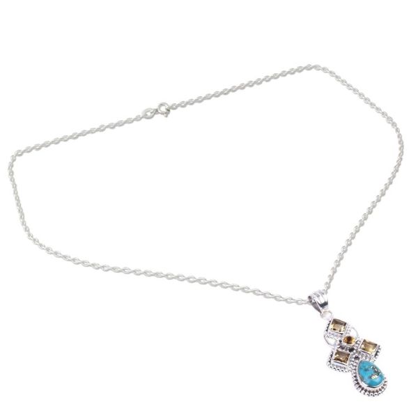 Alternate image for Citrine and Composite Turquoise Sterling Silver Necklace Geometric Illusions in Yellow