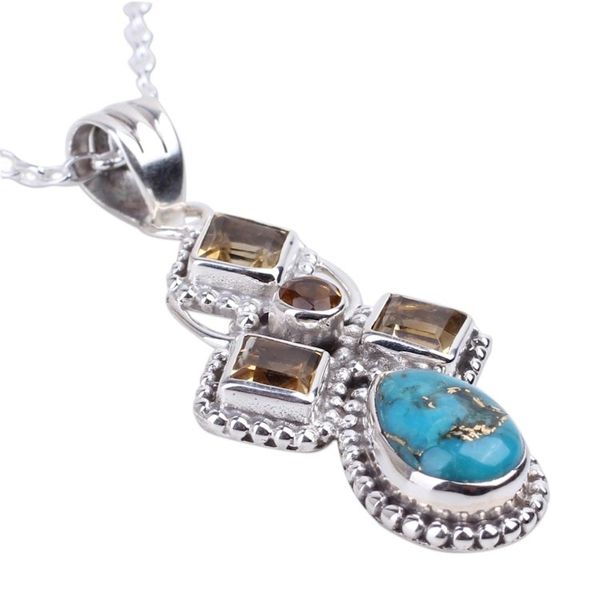 Alternate image for Citrine and Composite Turquoise Sterling Silver Necklace Geometric Illusions in Yellow
