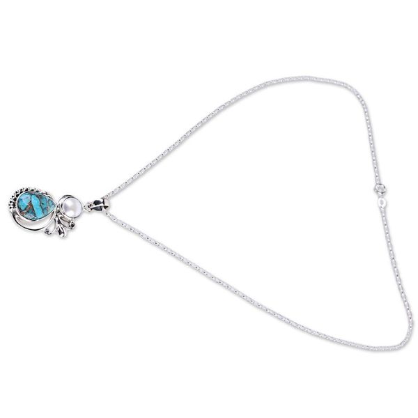 Alternate image for Cultured Pearl and Composite Turquoise Silver 925 Necklace Joyous Blue Sky