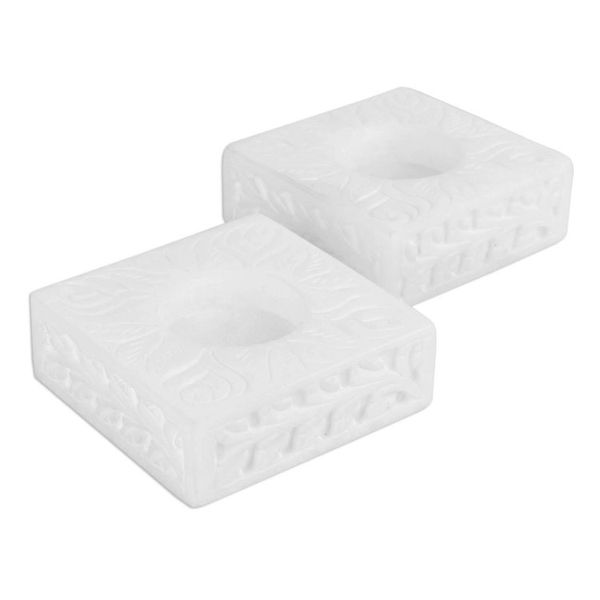 Alternate image for Square Marble Tealight Holder with Engraved Vines Pair White Garden