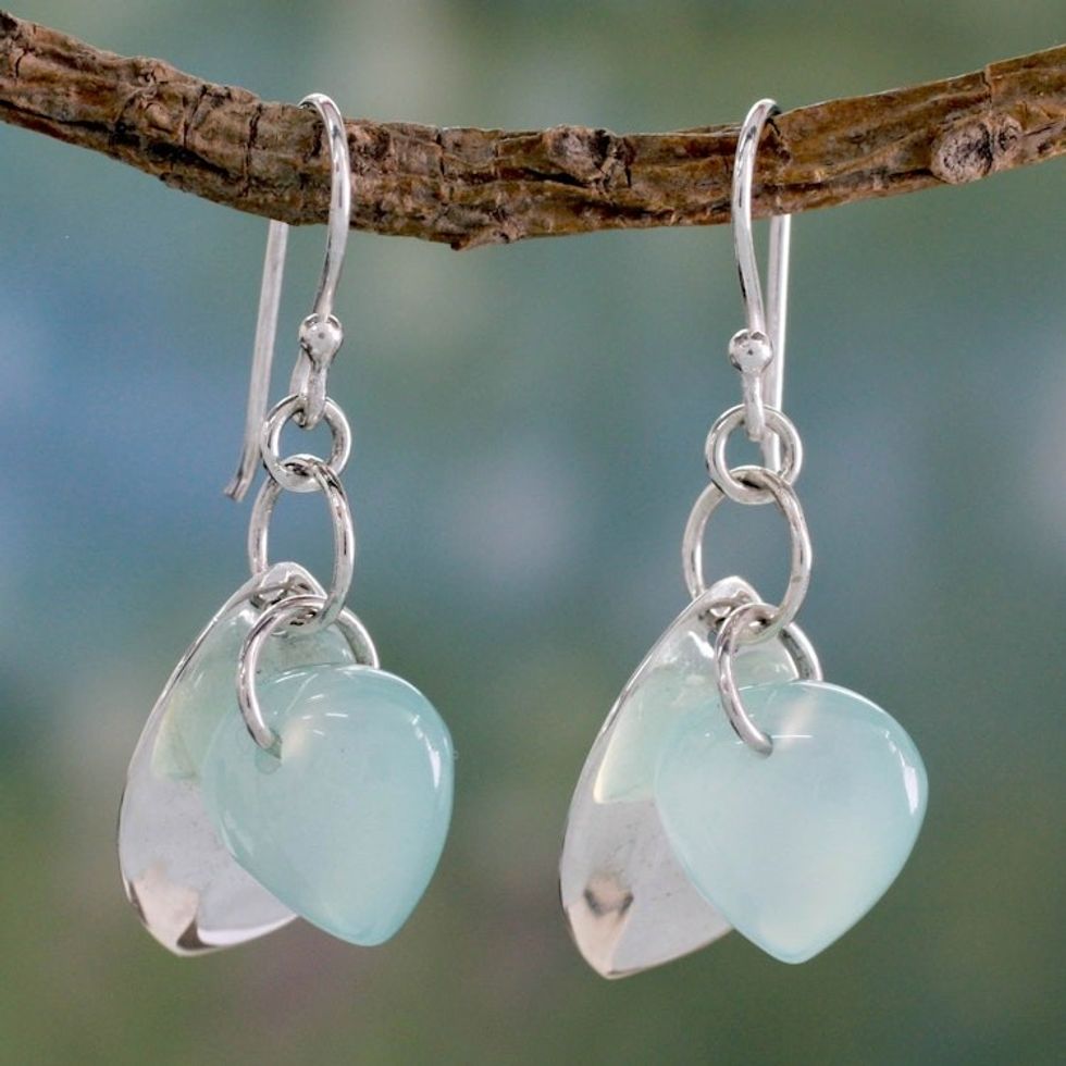 Fair Trade Jewelry Sterling Silver Earrings with Chalcedony 'Glistening Dew'