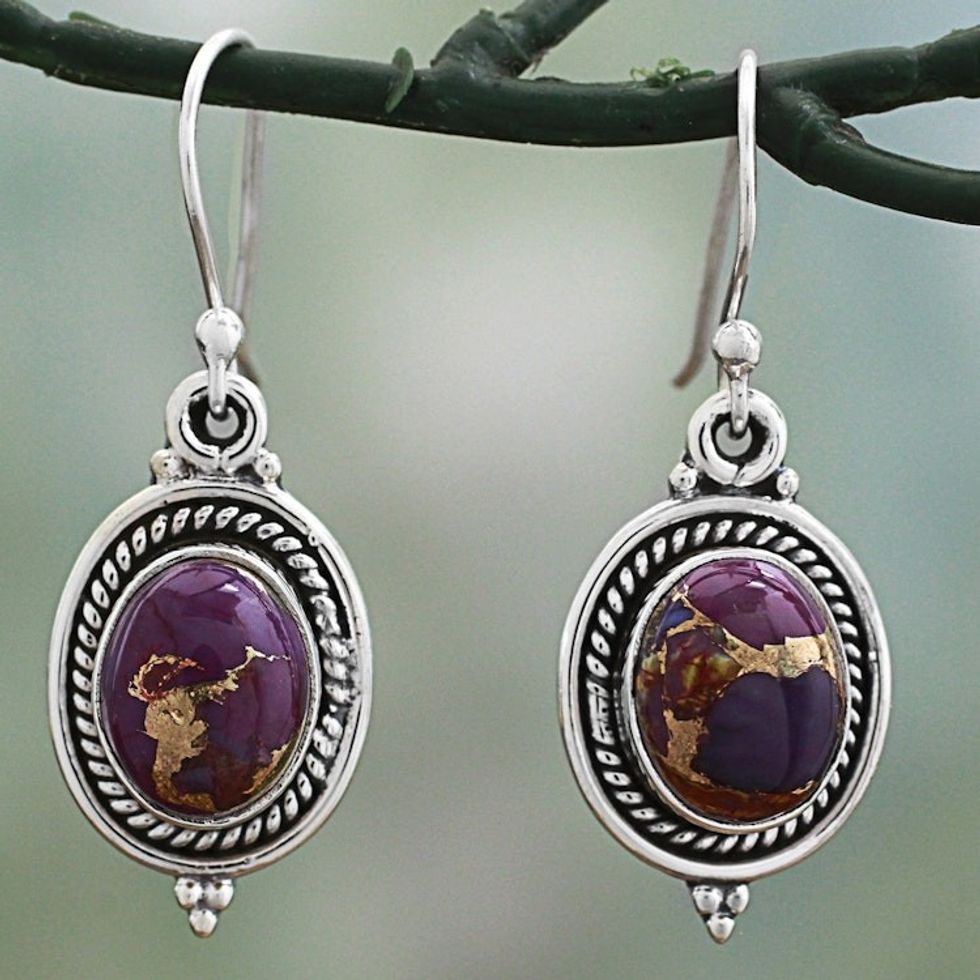 Hand Made Purple Turquoise Dangle Earrings from India 'Purple Glory'