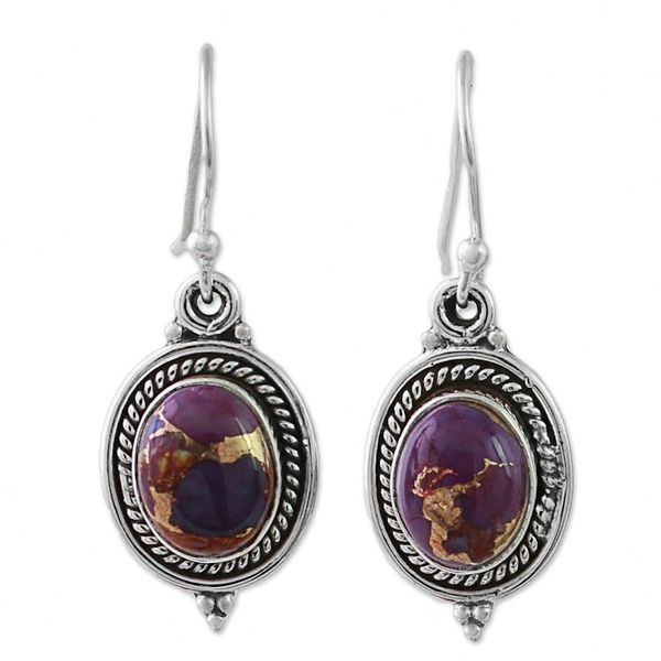 Alternate image for Hand Made Purple Turquoise Dangle Earrings from India Purple Glory