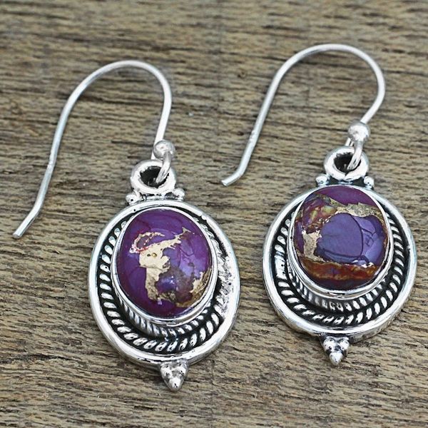 Alternate image for Hand Made Purple Turquoise Dangle Earrings from India Purple Glory