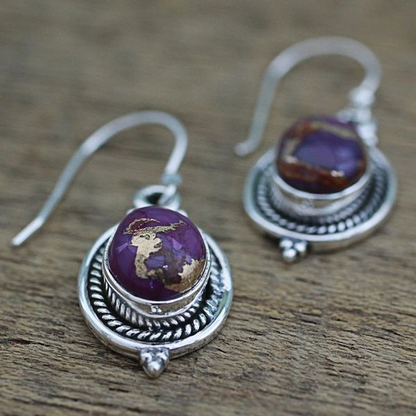 Alternate image for Hand Made Purple Turquoise Dangle Earrings from India Purple Glory