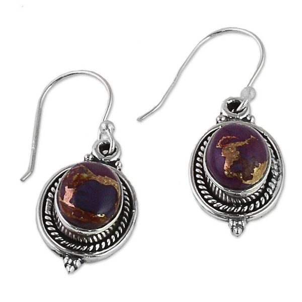 Alternate image for Hand Made Purple Turquoise Dangle Earrings from India Purple Glory