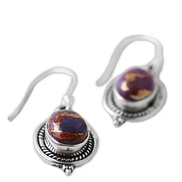 Alternate image for Hand Made Purple Turquoise Dangle Earrings from India Purple Glory