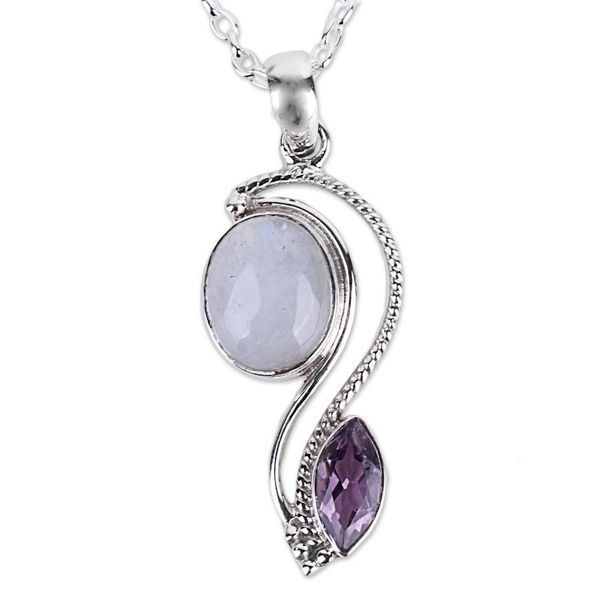 Alternate image for India Handcrafted Amethyst and Rainbow Moonstone Necklace Colorful Curves