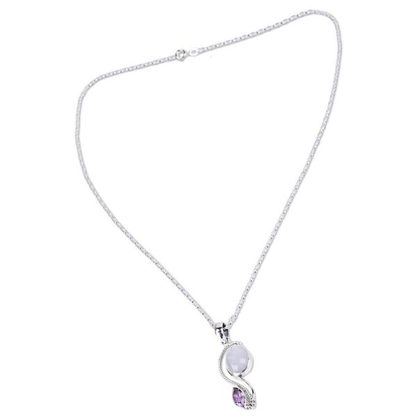 Alternate image for India Handcrafted Amethyst and Rainbow Moonstone Necklace Colorful Curves