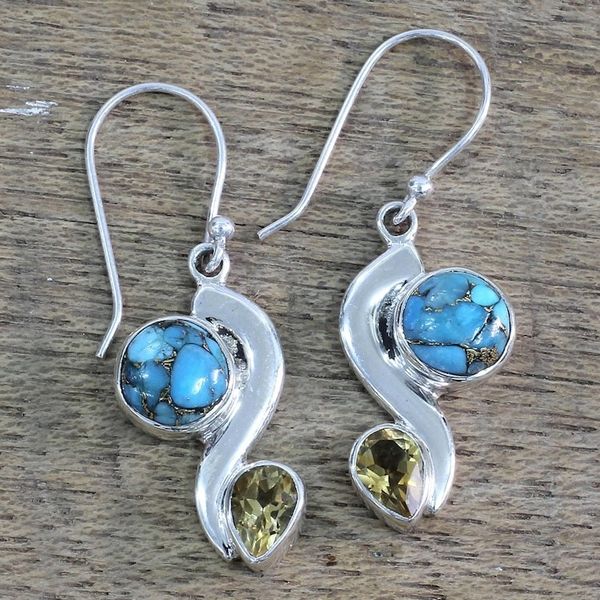 Alternate image for Citrine Composite Turquoise Dangle Earrings from India Sparkling Planet