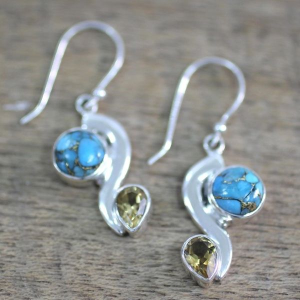 Alternate image for Citrine Composite Turquoise Dangle Earrings from India Sparkling Planet