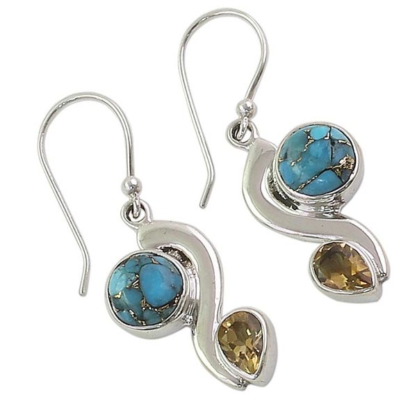 Alternate image for Citrine Composite Turquoise Dangle Earrings from India Sparkling Planet