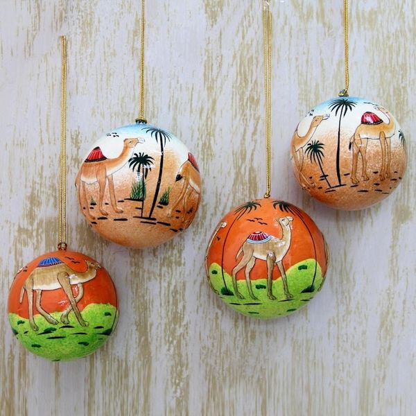 Alternate image for Handmade Papier Mache Round Camel Ornaments Set of 4 Wise Camels