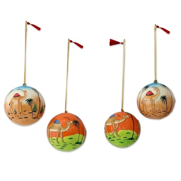 Alternate image for Handmade Papier Mache Round Camel Ornaments Set of 4 Wise Camels