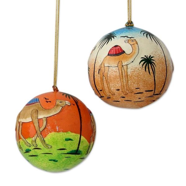Alternate image for Handmade Papier Mache Round Camel Ornaments Set of 4 Wise Camels