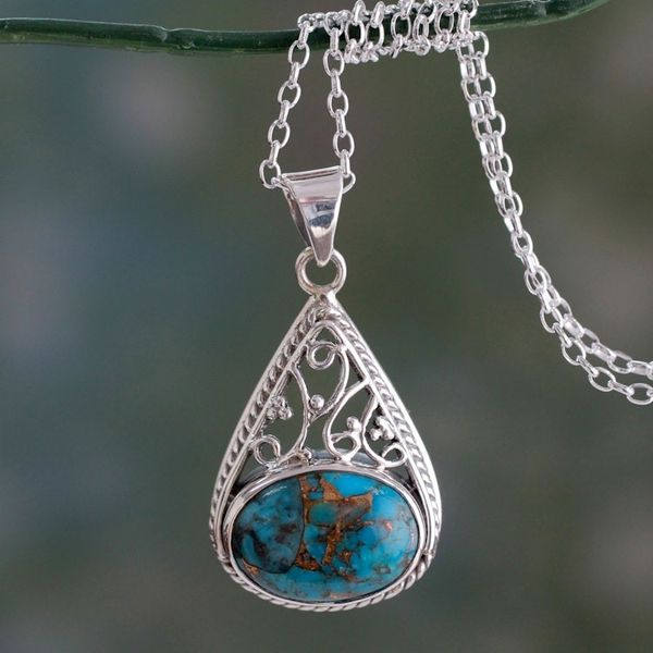 Alternate image for Sterling Silver and Composite Turquoise Pendant Necklace Divine Sky