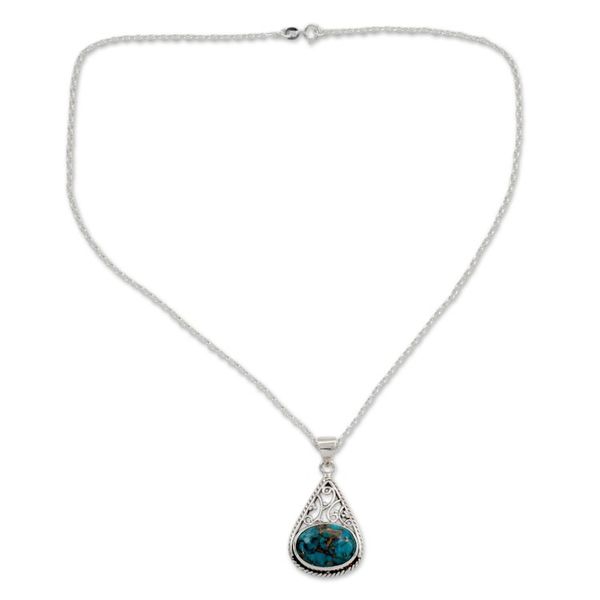 Alternate image for Sterling Silver and Composite Turquoise Pendant Necklace Divine Sky