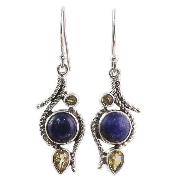 Alternate image for Lapis Lazuli Citrine Sterling Silver Dangle Earrings India Starry Bliss
