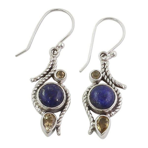Alternate image for Lapis Lazuli Citrine Sterling Silver Dangle Earrings India Starry Bliss