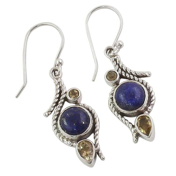 Alternate image for Lapis Lazuli Citrine Sterling Silver Dangle Earrings India Starry Bliss