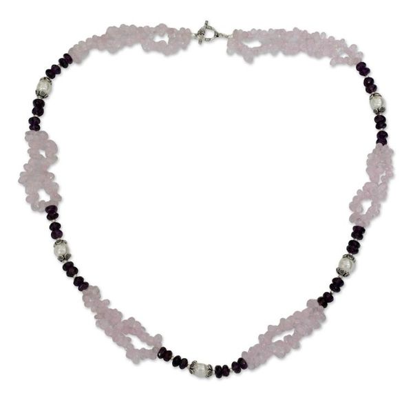 Alternate image for Rose Quartz Amethyst and Pearl Handcrafted Necklace Beautiful Boldness