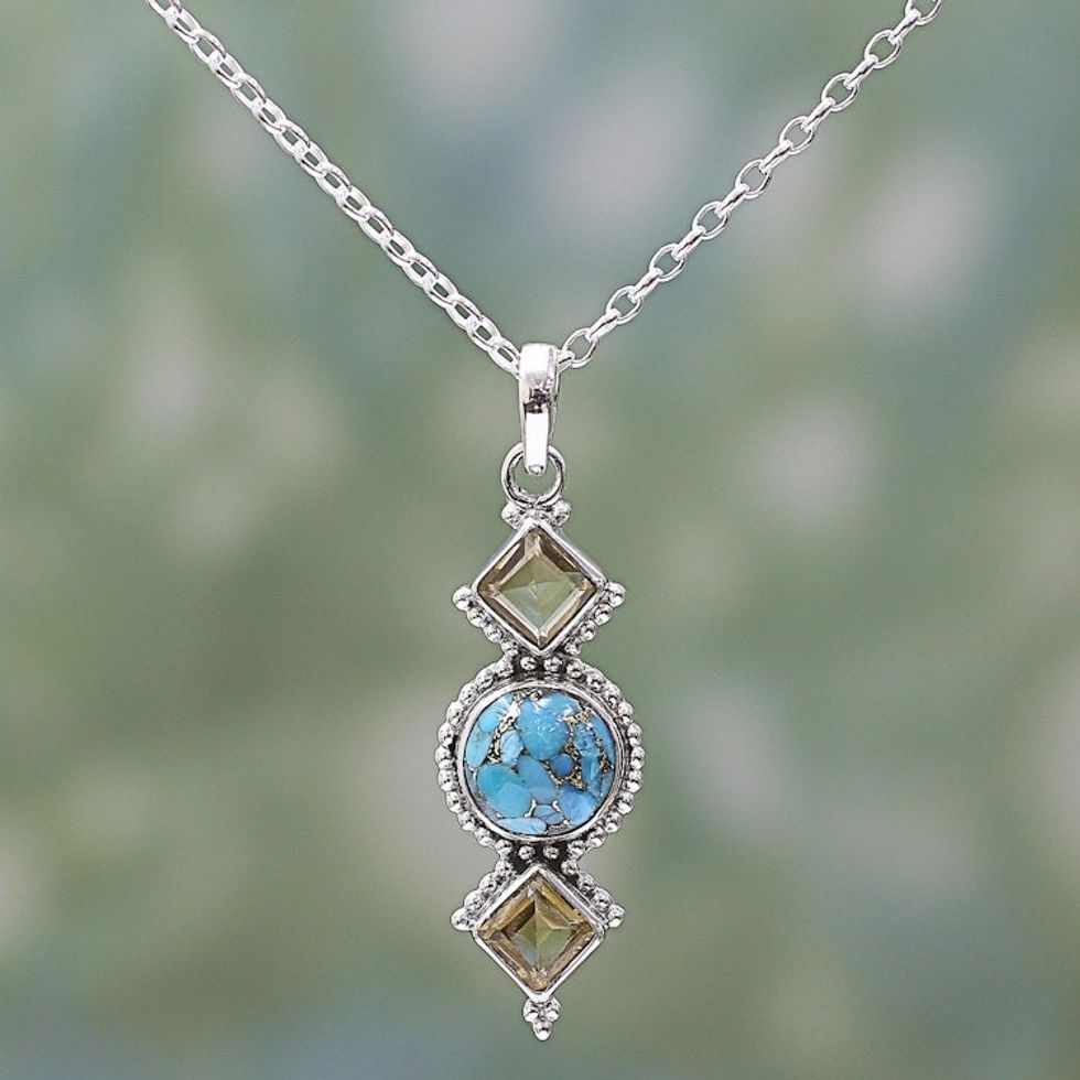 Citrine and Composite Turquoise Pendant Necklace from India 'Captivating Sky'