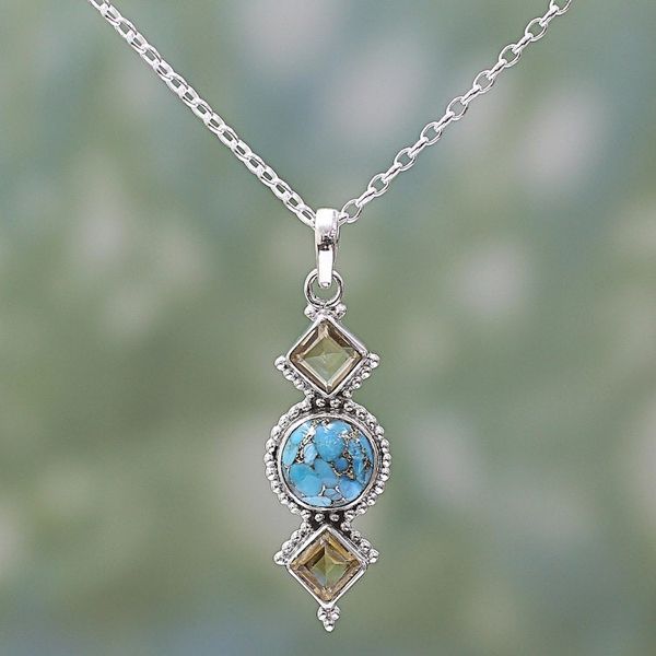 Alternate image for Citrine and Composite Turquoise Pendant Necklace from India Captivating Sky