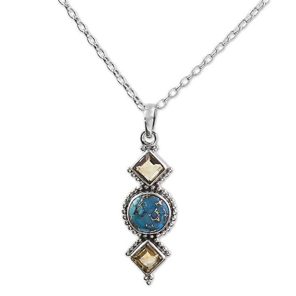 Alternate image for Citrine and Composite Turquoise Pendant Necklace from India Captivating Sky