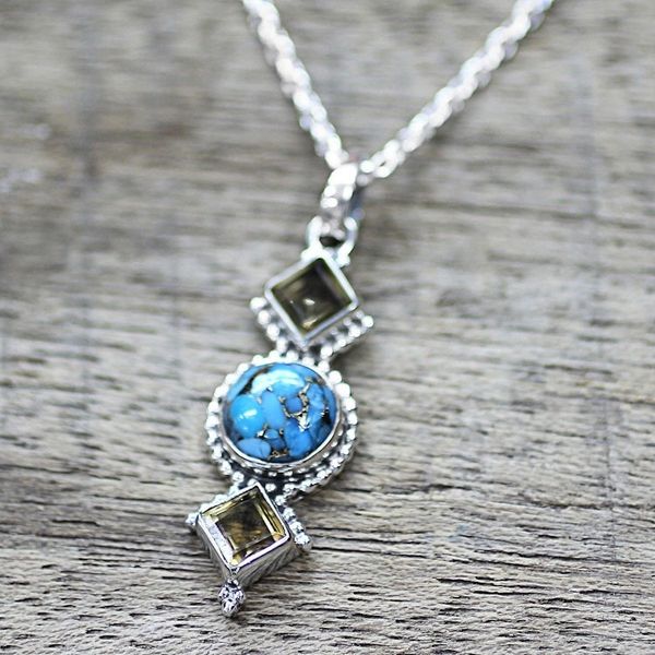 Alternate image for Citrine and Composite Turquoise Pendant Necklace from India Captivating Sky