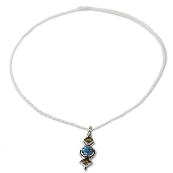 Alternate image for Citrine and Composite Turquoise Pendant Necklace from India Captivating Sky