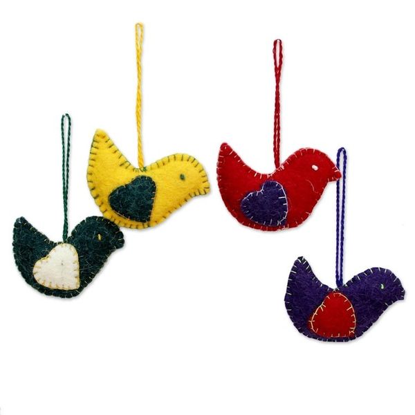 Alternate image for Colorful Wool Felt Holiday Dove Ornaments Set of 4 Messengers of Peace