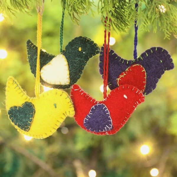 Alternate image for Colorful Wool Felt Holiday Dove Ornaments Set of 4 Messengers of Peace
