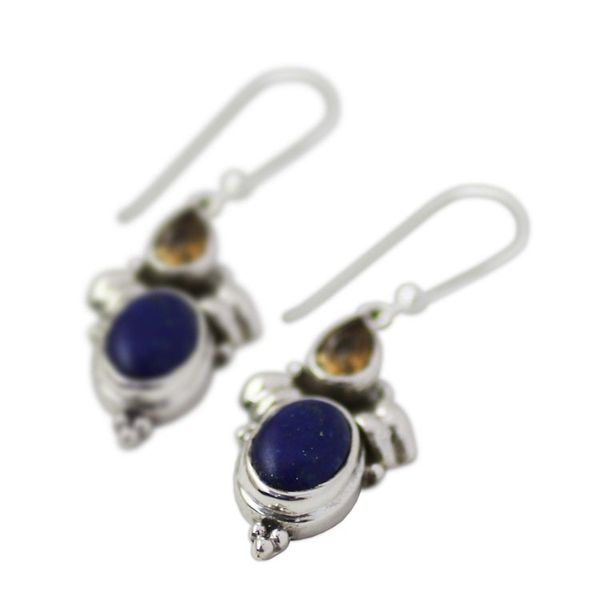 Alternate image for Citrine Lapis Lazuli Dangle Earrings from India Indian Fog