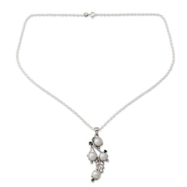 Alternate image for Artisan Crafted Cultured Pearl and Emerald Necklace Gardenia Bouquet