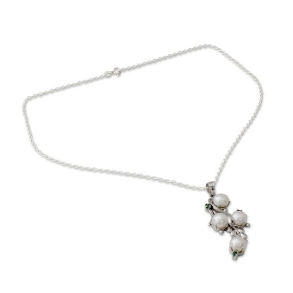 Alternate image for Artisan Crafted Cultured Pearl and Emerald Necklace Gardenia Bouquet