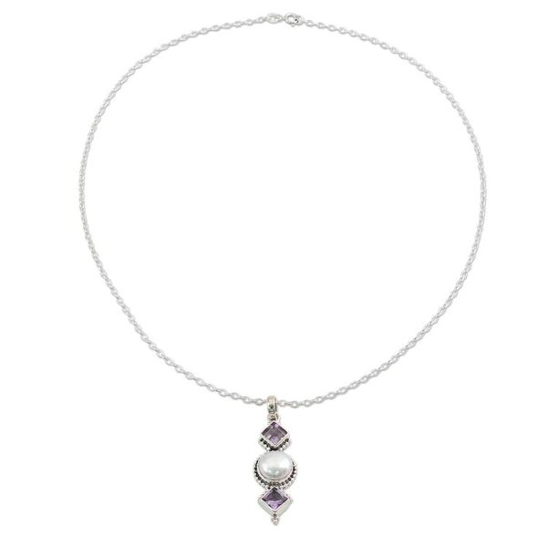 Alternate image for Amethyst and Cultured Pearl Pendant Necklace from India Purple Guardians
