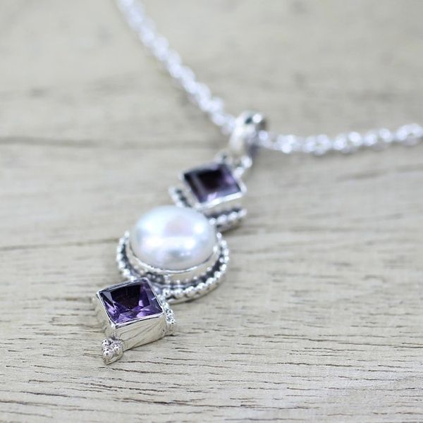 Alternate image for Amethyst and Cultured Pearl Pendant Necklace from India Purple Guardians