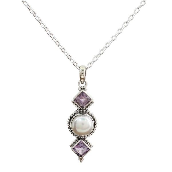 Alternate image for Amethyst and Cultured Pearl Pendant Necklace from India Purple Guardians
