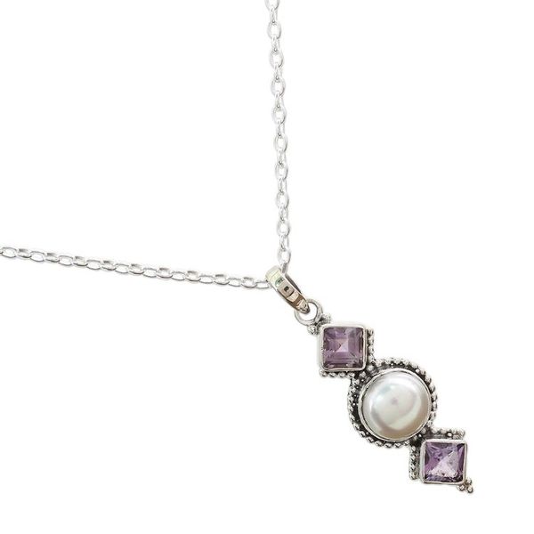 Alternate image for Amethyst and Cultured Pearl Pendant Necklace from India Purple Guardians