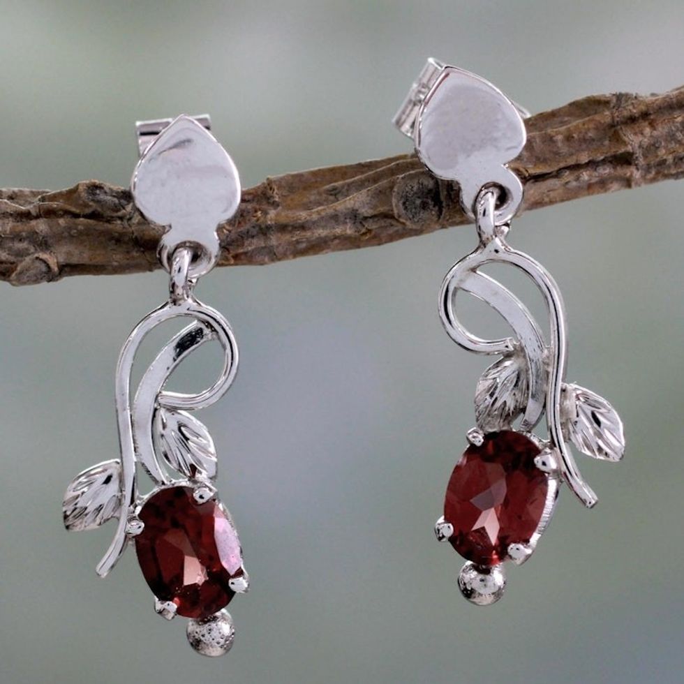 2 Carat Garnet and Sterling Silver Earrings 'Romantic Temptation'