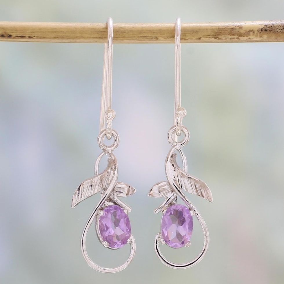 Sterling Silver and Amethyst Dangle Hook Earrings from India 'Lilac Fantasy'