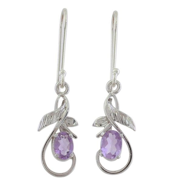 Alternate image for Sterling Silver and Amethyst Dangle Hook Earrings from India Lilac Fantasy